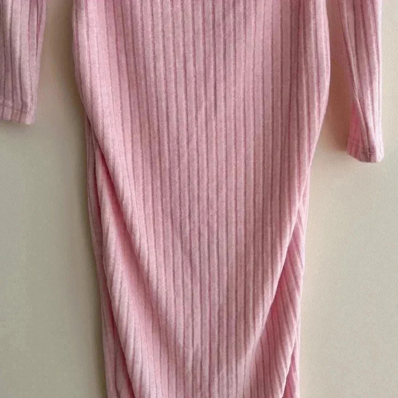 Shein Maternity Cotton Candy Pink Fuzzy Ribbed Off the Shoulder Midi Dress,Small - Picture 3 of 16